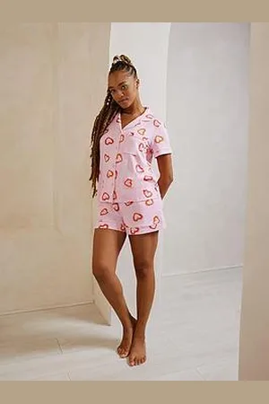 Chelsea Peers Short Sleeve Shirt And Short Pyjama Set - Love Heart Shrimp