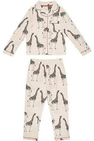 Chelsea Peers Unisex Kids Giraffe Print Long Pyjama Set - Cream