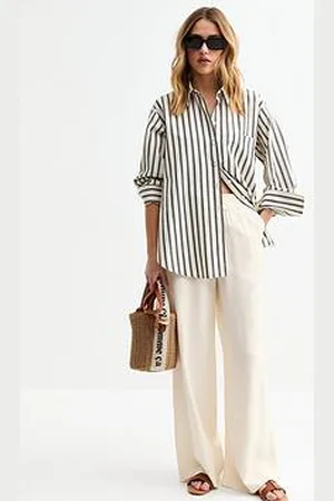 New Look Off White Drawstring Wide Leg Trousers