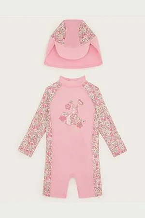 Monsoon Baby Girls Bunny Upf 50+ Long Sleeve Swimsuit And Sun Hat Set