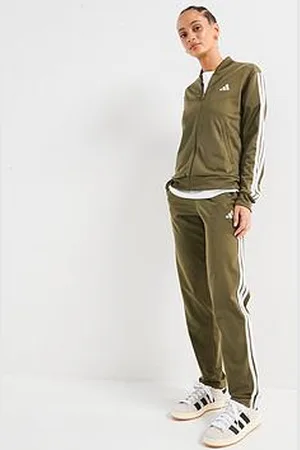 adidas Womens Essentials 3-Stripes Track Suit - Green