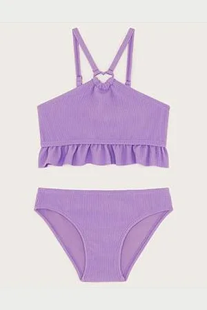 Monsoon Girls Frilly Seersucker Bikini Set