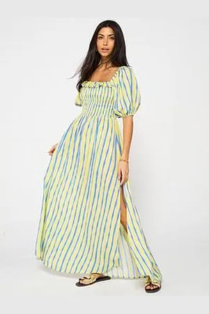 Very Shirred Front Stripe Beach Maxi Dress