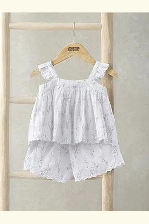 Mamas & Papas Baby Girls 2 Piece Lavender Print Top & Short Set