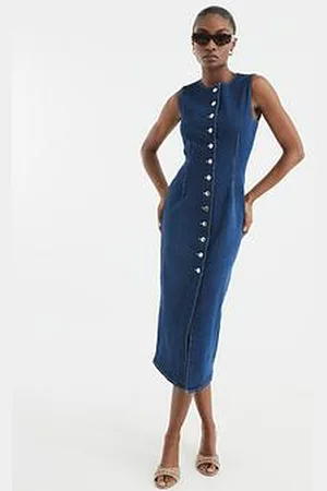River Island Button Front Midi Bodycon Dress - Dark Denim