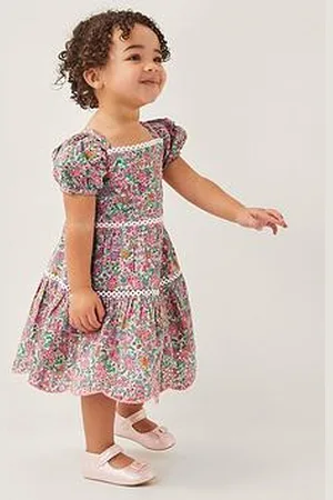 Monsoon Baby Girls Broderie Floral Puff-Sleeve Dress