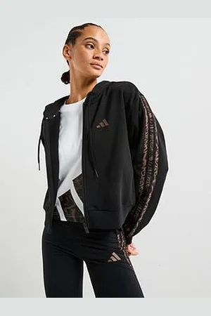 adidas Womens Essentials Animal French Terry Full-Zip Hoodie - Black