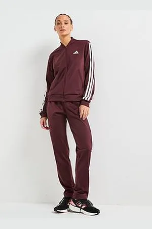 adidas Womens Essentials 3-Stripes Track Suit - Red