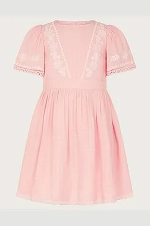 Monsoon Girls Floral Embroidered Short Sleeve Dress
