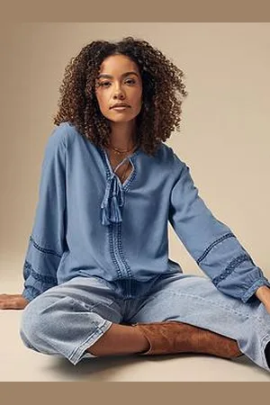 M&Co Acid Wash Trim Insert Boho Top
