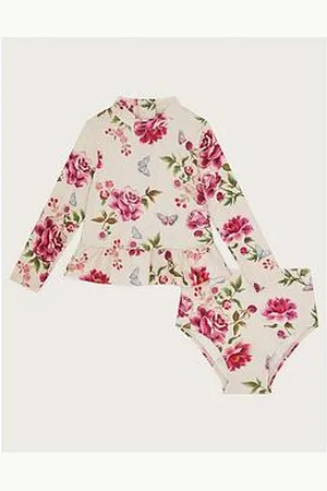 Monsoon Baby Girls Floral Long Sleeve Two-Piece Swimsuit