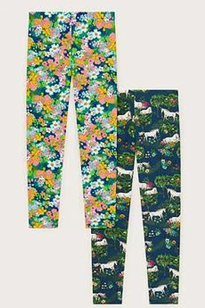 Monsoon Girls 2-Pack Unicorn Floral Leggings