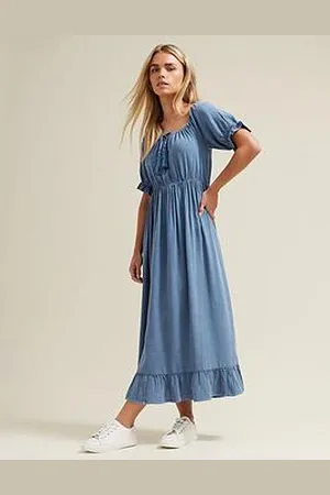 M&Co Petite Acid Wash Tassel Detail Dress