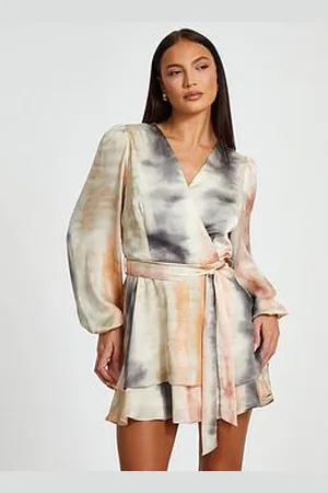 Quiz Satin Marble Print Wrap Dress