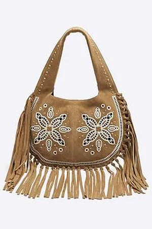 River Island Suede Fringed Broderie Shoulder Bag