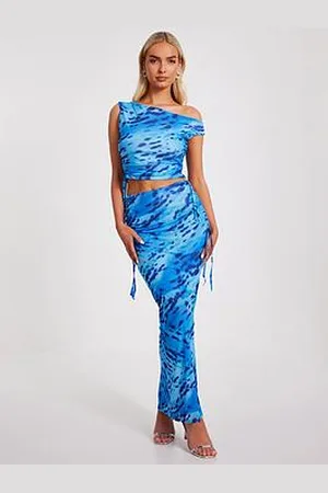 Quiz Blue Mesh Animal Print Midaxi Skirt