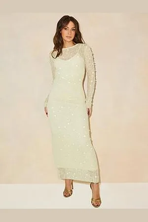Michelle Keegan Beaded Long Sleeve Knitted Dress - Green