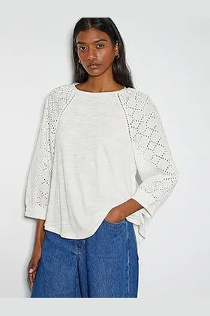 Monsoon Fifi Fabric Mix Top - Ivory