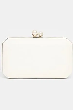 Quiz White Bridal Pearl Clasp Box Bag