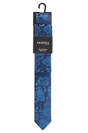 Skopes Teal Floral Tie And Pocket Square Set