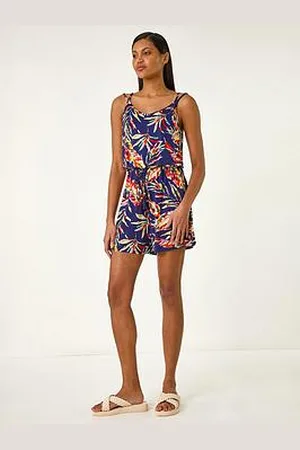 Roman Multi Leaf Print Tie Playsuit