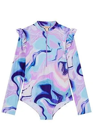 Monsoon Girls Marble Upf 50+ Long Sleeve Swimsuit