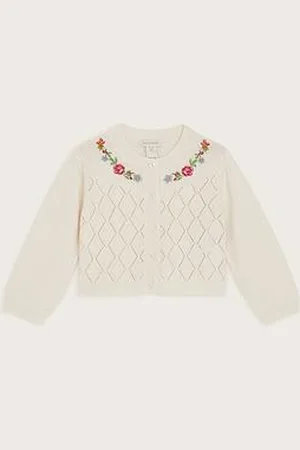 Monsoon Baby Girls Floral Pointelle Knit Cardigan - Ivory