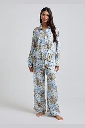 Lily & Lionel Evi Summer Patchwork Print Long Pyjama Set - Ecru