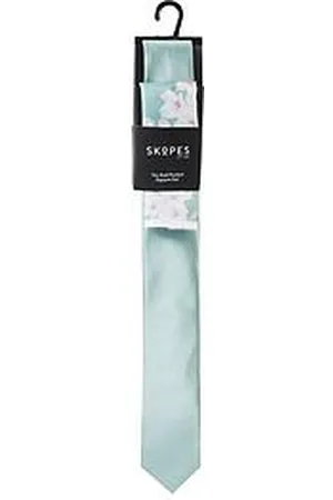 Skopes Mint Green Tie And Floral Printed Pocket Square Set
