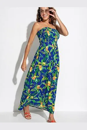 Pour Moi Strapless Shirred Bodice Maxi Beach Dress