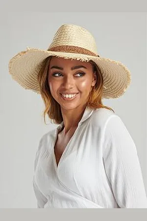 South Beach Fedora Hat With Frayed Edges And Metallic Band