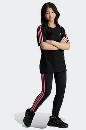 adidas Junior Girls Essentials 3 Stripe Tights - Black