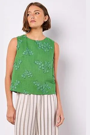 Apricot Floral Embroidered Linen Mix Top