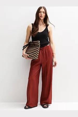 New Look Crinkled Wide Leg Trousers - Dark