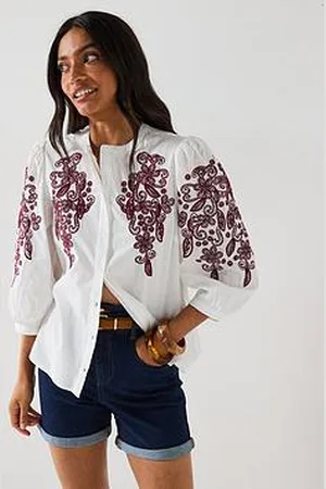 Very Embroidered Sleeve Western Blouse