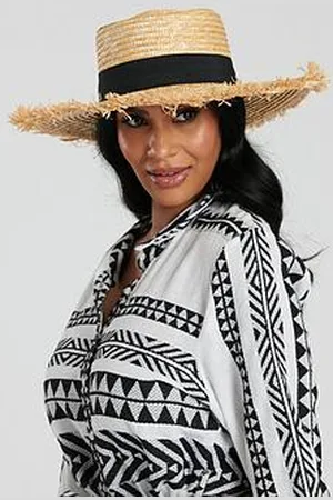 South Beach Straw Boater With Frayed Edge