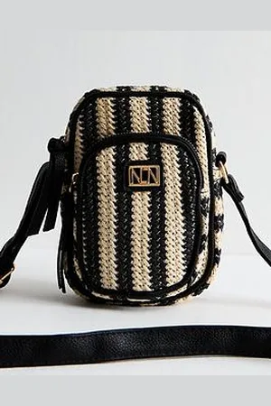 New Look Striped Raffia Crossbody Phone Bag
