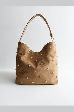 New Look Tan Faux Suede Studded Shoulder Bag