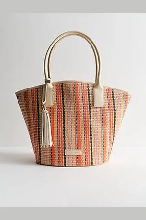 New Look Coloured Striped Woven Tote Bag