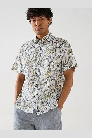 JACK & JONES Joshua Split All Over Print Short Sleeve Shirt - Off White