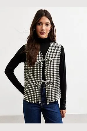 New Look Sleeveless Gingham Print Padded Jacket
