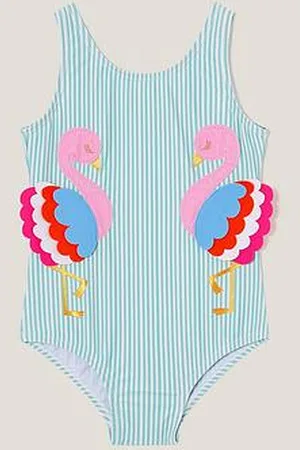 Monsoon Baby Girls Flamingo Stripe Swimsuit
