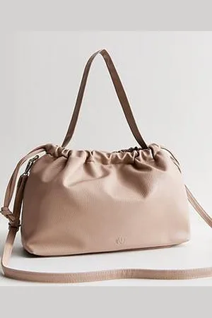 New Look Mink Brown Pebbled Faux Leather Drawstring Hobo Bag