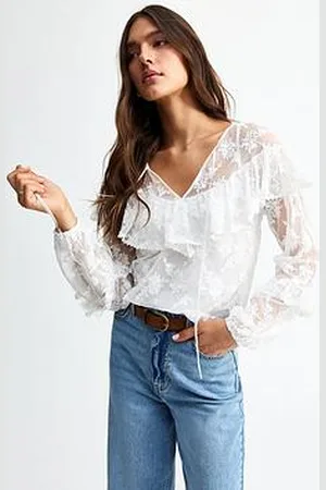 New Look Floral Embroidered Lace Mesh Blouse