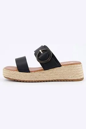Very Wide Fit Double Strap Flatform Espadrille Sandals