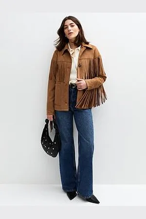 New Look Tan Fringe Trimmed Faux Suede Jacket