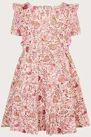 Monsoon Girls Floral Butterfly Short Sleeve Jersey Dress