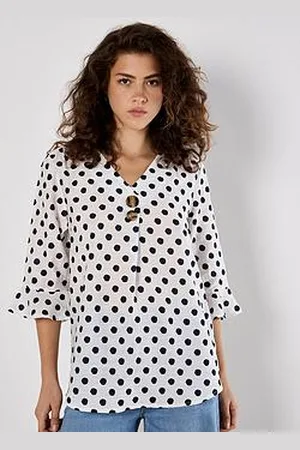 Apricot Spaced Polkadot 2Btn Bell Sl Top