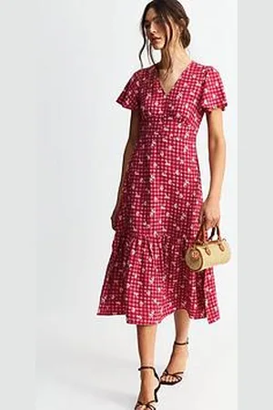 New Look Gingham Floral Print Midi Dress