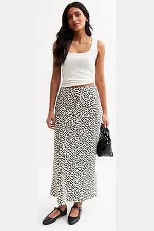 New Look Off White Polka Dot Satin Midi Skirt